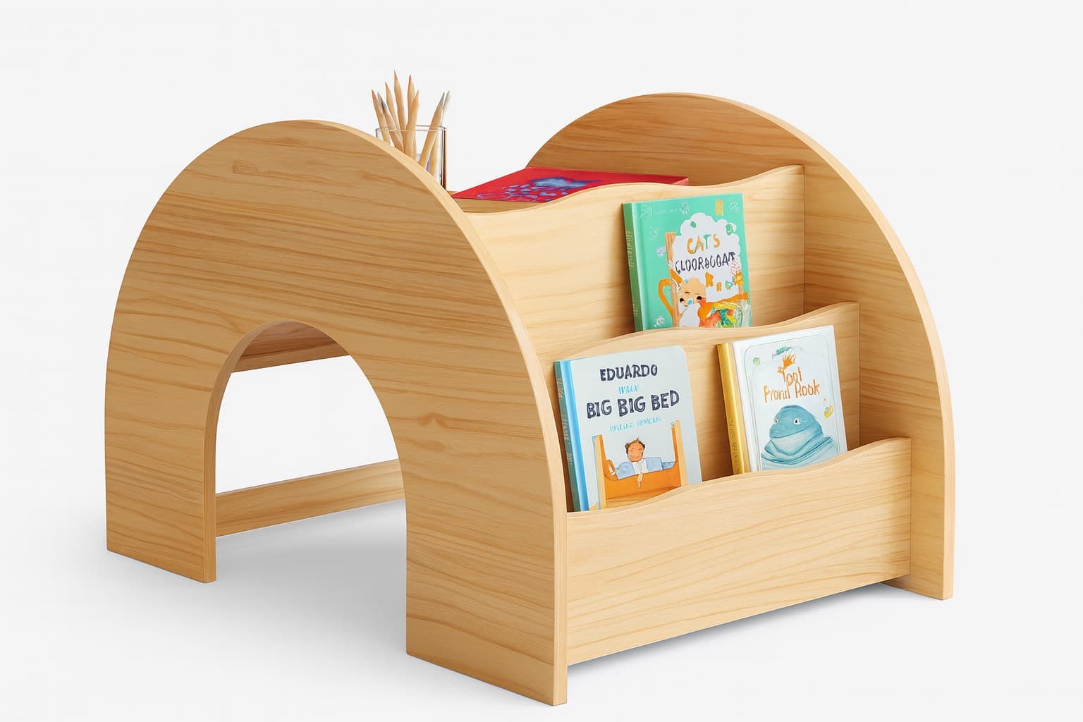 Montessori Arch Duo - Bookshelf, Chair & Table.