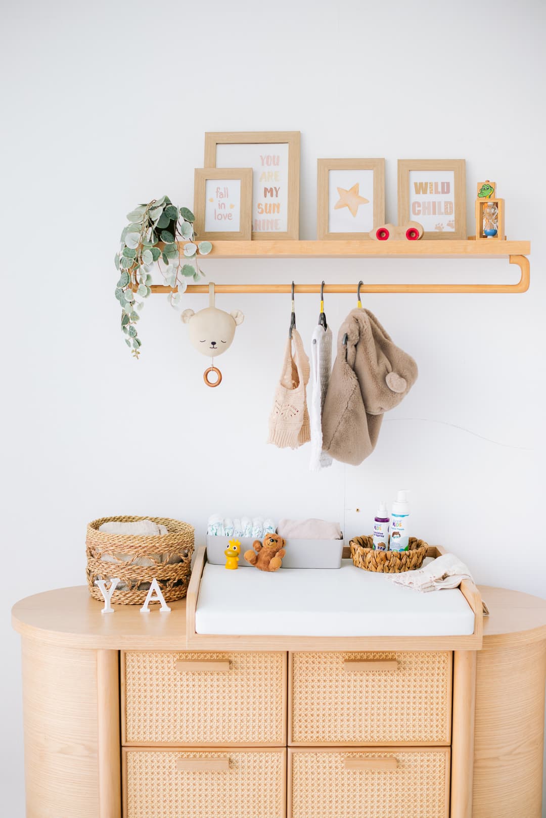 Natural Wood Wall Shelf & Hanger Rail
